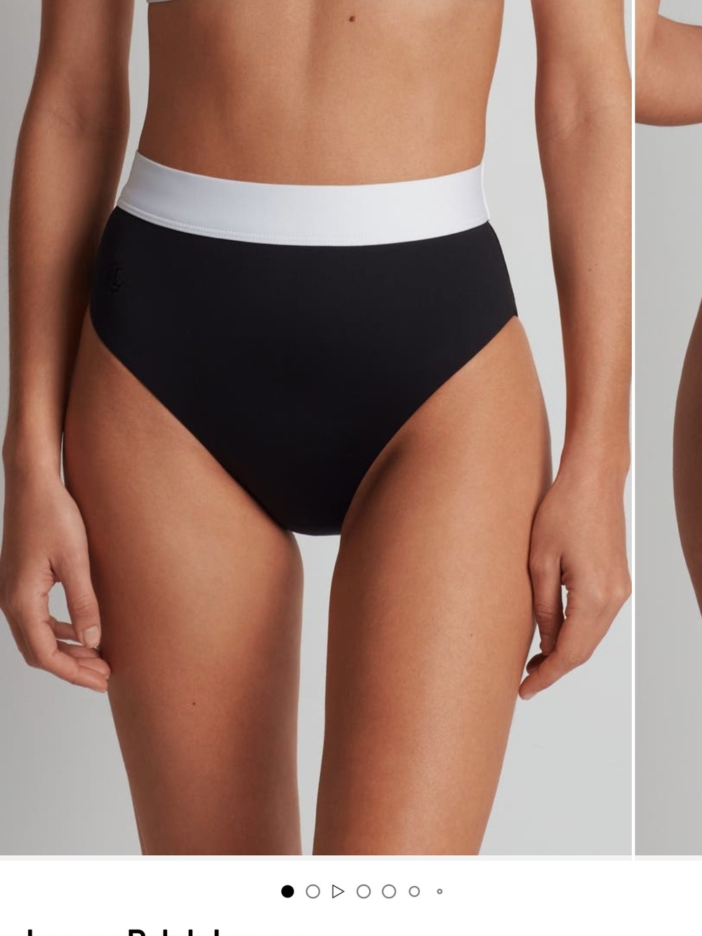 Ralph Lauren Black High-Waist Bikini Bottoms with White Waistband